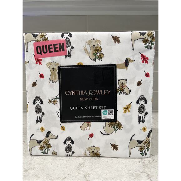 FALL DOGS Queen Sheet Set Cynthia Rowley Poodle Dalmatian Dachshund Retriever